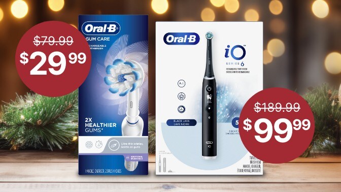 Oral-B Gum Care Rechargeable Electric Toothbrush. Was: $79.99, now: $29.99. Oral-B iO Series 6 Electric Toothbrush. Was: $189.99, now: $99.99.